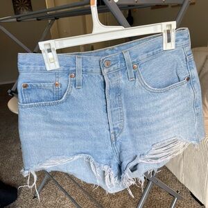 Levi's Distressed Light Blue Jean Shorts